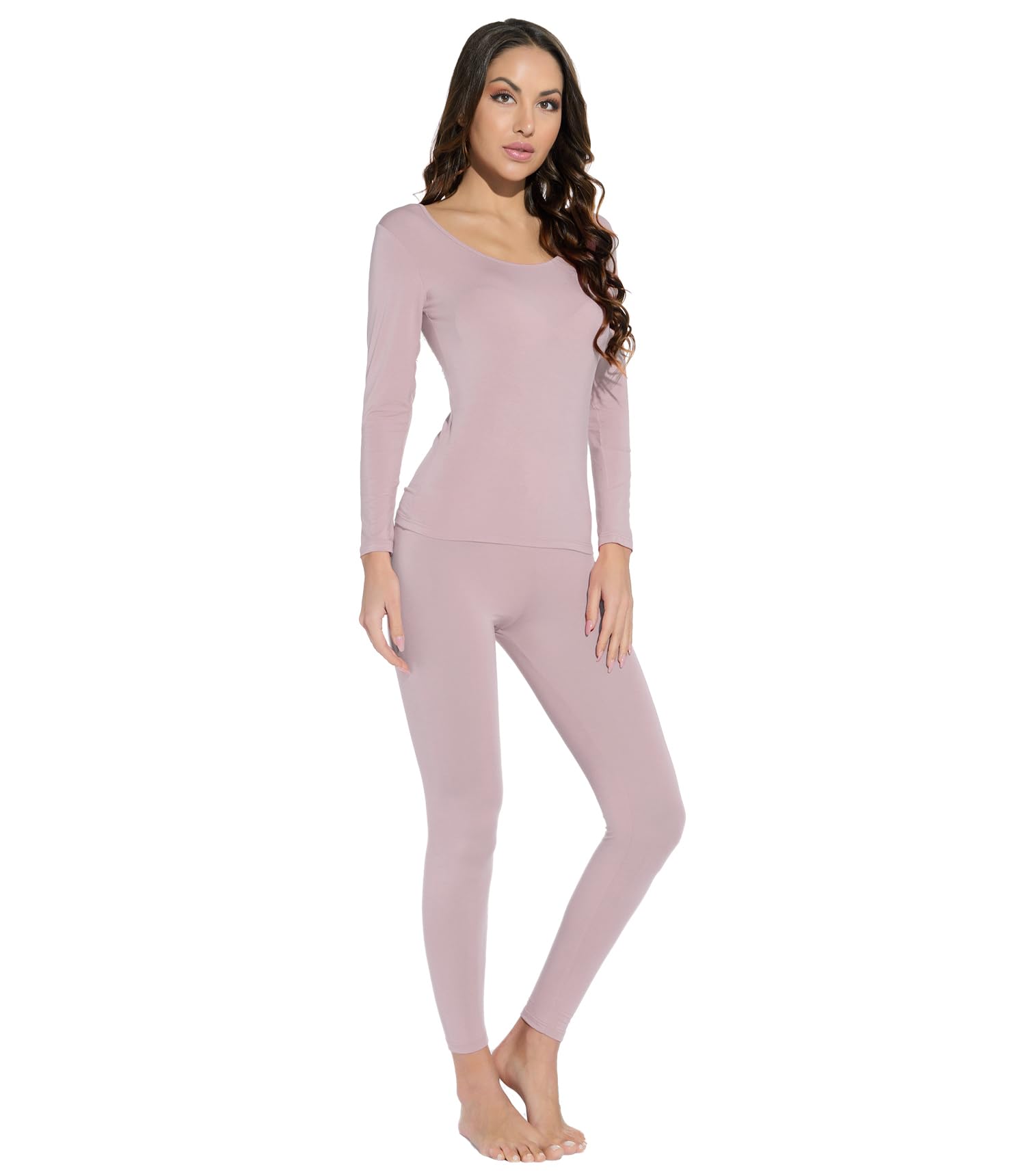 Mcilia Conjunto de Camiseta y Pantalones para Mujer de Ropa Interior Térmica Modal Ultradelgada con Cuello Redondo