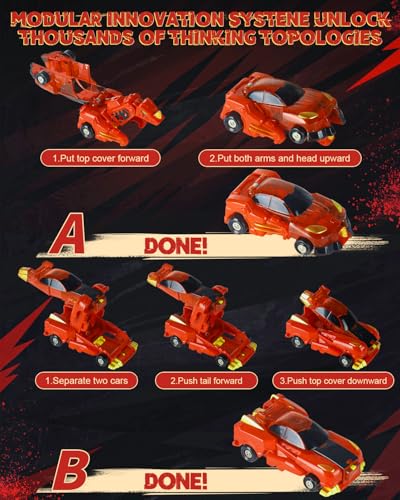 Image of Yivsen Collision Transforming Dinosaur Car Toy, 2 in 1 Magnetic Cars Transform into Dinosaur Toys, Car Crash Dino Robot Toy for Kids, Ideal Birthday Party Gift Toys for Kids Boys Girls, Red