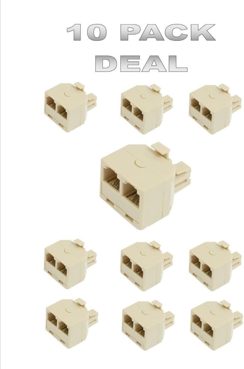 10 PACK 2 Way Telephone Jack Splitters RJ11 Duplex Phone Line Directv Dish Beige