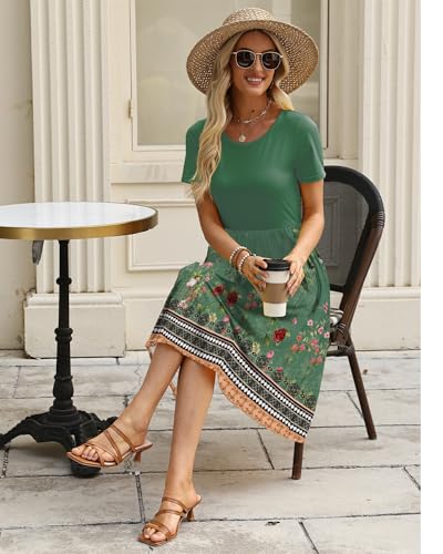 Image of COSSEN Women's 2026 Summer Midi Dress Crew Neck Short Sleeve Casual Tshirt Flowy Loose Sundress with Pockets