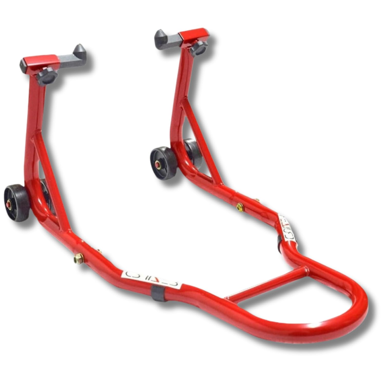 Cruizer - Cavalletto anteriore a coni regolabili universale per moto, traversine irrigidimento, 4 ruote sottostanti, portata 300 Kg