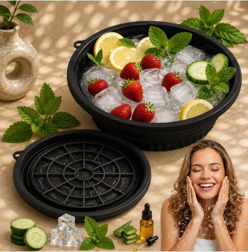 Face Ice Bath Bowl with Ice Tray Collapsible Silicone Facial Plunge for Skin Tightening Pore Minimizing Acne Relief Glowing Skin Reusable Cold Therapy Spa Tool (Black Pack of 1)-image-24