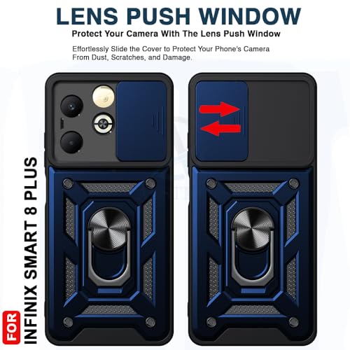 Image of AESTMO Tough Armor Infinix Smart 8 Plus Bumper Back Case Cover | Ring Holder & Sliding Camera Shield Cover | 360 Degree Protection Back Case Cover for Infinix Smart 8 Plus (Blue)