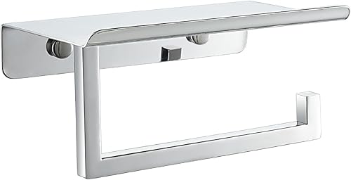 JQK Soporte de papel higiénico cromado, soporte para rollo de papel higiénico con estante para teléfono, dispensador de papel de seda de acero