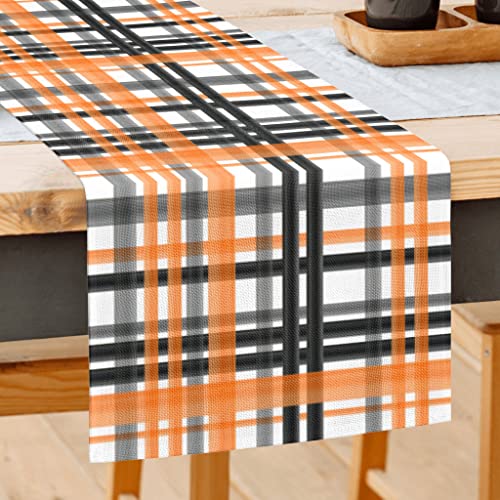 Fjpt Black Orange Buffalo Check Plaid Table Runner,Fall Halloween Table Decor For Dining Room Kitchen Home Party 13X90 Inch #TOP12