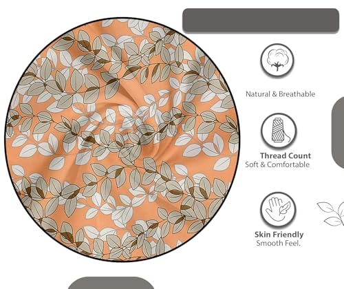 Image of IVAZA Ezyption Cotton Super Soft 240 TC Elastic Fitted All Around Elastic Printed King Size Double Bed Bedsheet with 2 Pillow Cover 72 inch X 78 inch Light Peach