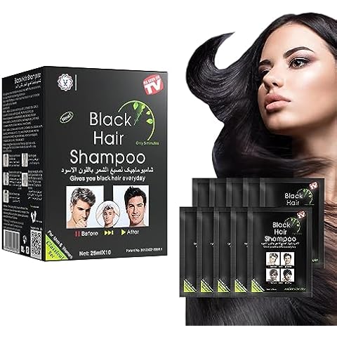 Black Hair Dye - Black Hair Shampoo Hair Color for Gray Hair Coverage only 5 Minutes Maintain Hair Color a Months for Men and Women 25mlx10 Packs Cover