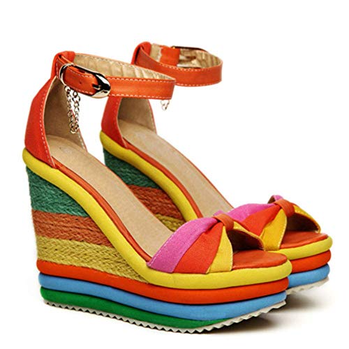 SaraIris Sandals for Women Gladiator Ankle Strap High Heel Platform Shoes Wedge Rainbow Sandals for Women Orange by SaraIris - Used condition - Image 2