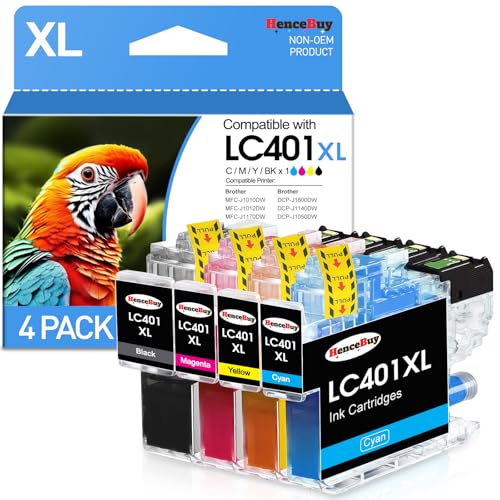 Image of LC401 LC401XL Ink Cartridges for Brother Printer LC401 XL Ink Replacement for Brother MFC-J1010DW Ink Cartridges MFC-J1010DW J1170DW J1012DW DCP-J1800DW Printer (4 Pack-LC401 XL LC401XL Ink)