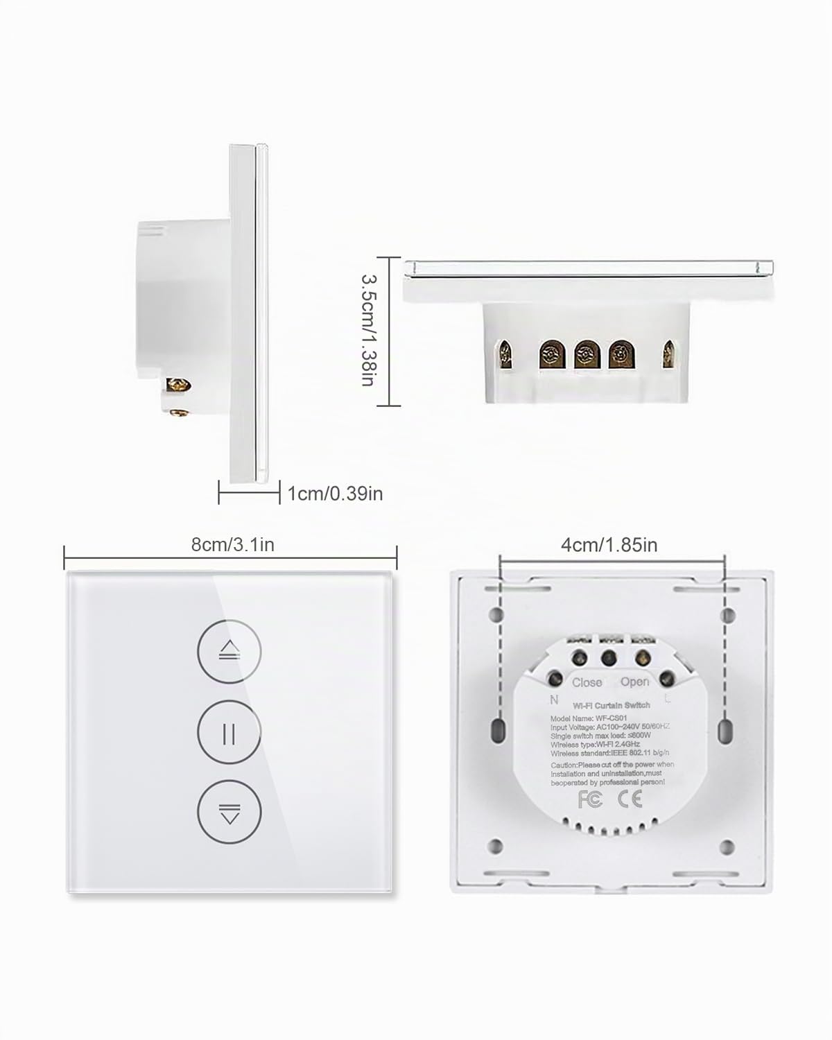 Interrupteur Volet Roulant，80x80mm Contrôle de Pourcentage Interrupteur Compatible avec Alexa/Google Home/Smart Life(Fil Neutre Requis)2pcs