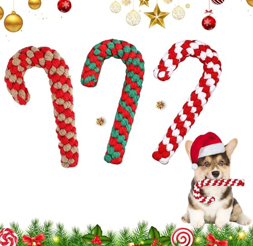 Giocattolo da Masticare Cani Natale,corda per cani Bastoncini di Zucchero,Giocattoli Natale di Corda,Giochi Interattivi per Cani,giocattolo cane,Corda da Masticare Resistenti per La Pulizia dei Denti