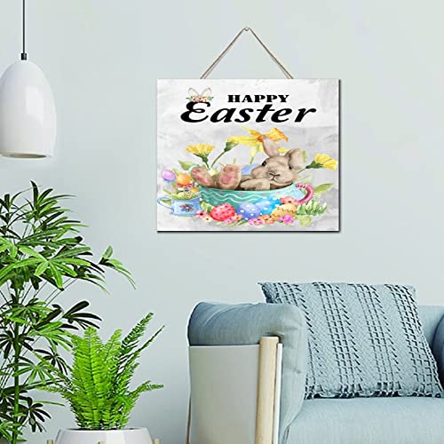 Plaque murale en bois Happy Easter Bunny Rabbit vintage intérieur 25x30cm