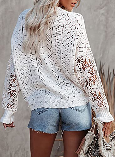 Alvaq Pullover Sweaters For Women Juniors Plus Size Lace Crochet Winter Long Sleeve Knit Jumper Tops White 1X #TOP2