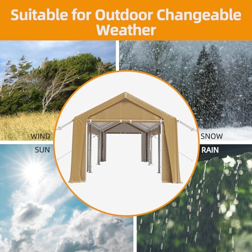 Image of 13x20FT Heavy Duty Carport Canopy 4 Roll-Up Doors & 4 Windows Portable Garage All-Season Outdoor Storage Shed for Car Truck Boat Shelter Party Tent, Yellow