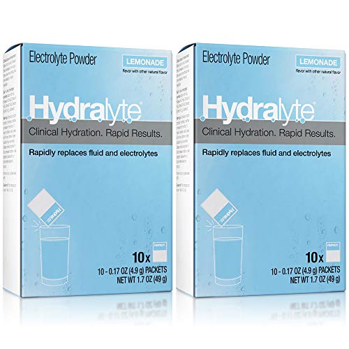 Hydralyte Electrolyte Powder, Clinical Hydration, Color Free Lemonade, 10 Count (Pack of 2)