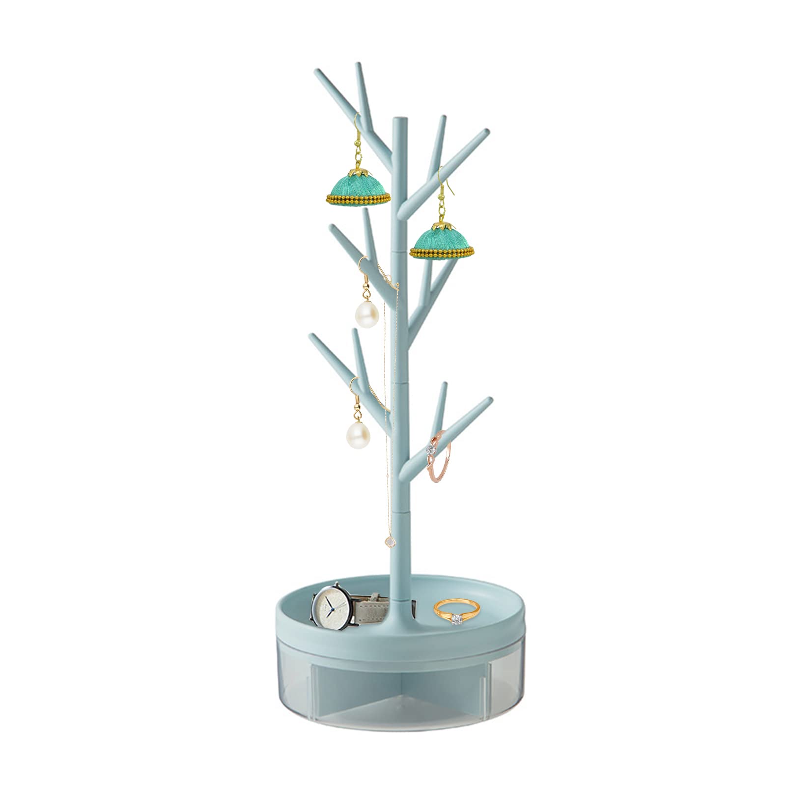PRTECY Branch Jewelry Rack Jewelry Tree Bracelet Stand Organizer with Rotatable Base and Storage Box Tree Tower Rack Hanging Organizer for Necklaces Bracelets Earrings Ring