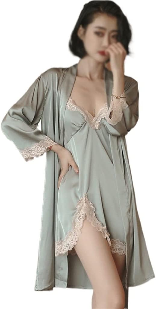 YYZKYTO Spring Thin ice Silk Suspenders Pajamas for Women with Chest Pads, Split Pajamas for Summer,D-XL