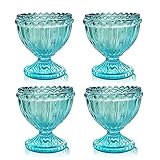 Blue Glass Easter Egg Cup for Soft or Hard Boiled Egg Holder - Pack 4 Egg Holders for Breakfast Brunch, Kitchenware, Coastal Beach House Table Decoration Egg Cup