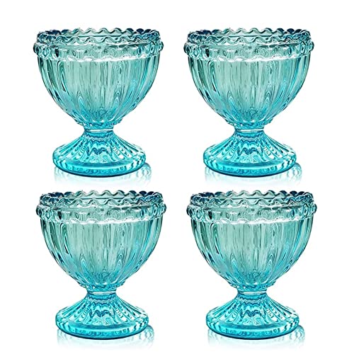 Blue Glass Easter Egg Cup for Soft or Hard Boiled Egg Holder - Pack 4 Egg Holders for Breakfast Brunch, Kitchenware, Coastal Beach House Table Decoration Egg Cup