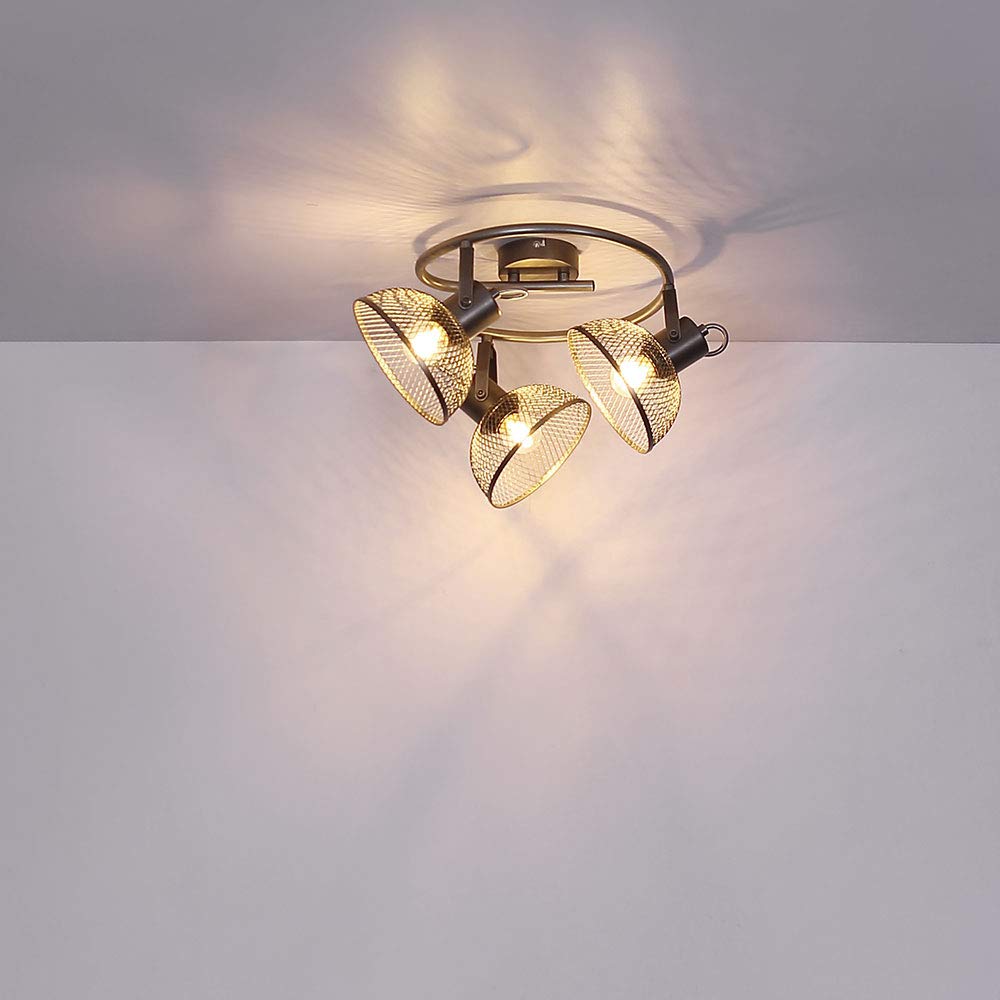 Deckenleuchte 3 Flammig Spotleuchte schwenkbar Deckenlampe Gitterschirme, Metall, 3x E27 Fassungen, DxH 30x20,6 cm