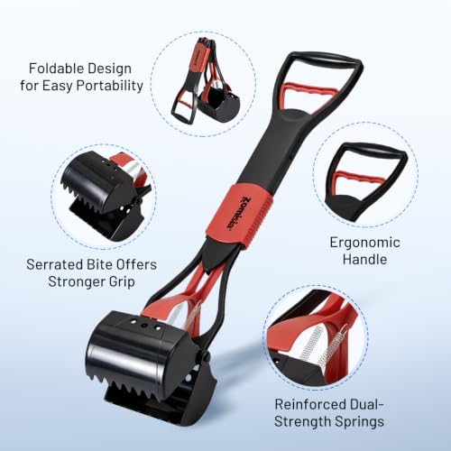 Image of ZOMISIA 26 inch Pooper Scooper with Waste Bags - Poop Scooper for Large Dogs with Long Handle High Strength Material and Durable Spring for Yard, 30 Count Poop Bags