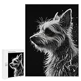 Adult Jigsaw Puzzle 500 Piece Wooden Puzzle Schnauzer Dog with Black Background for Teenagers and Adults Very Good Educational Game
