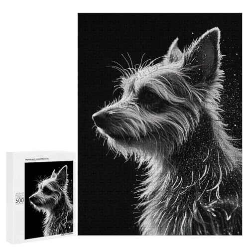 Adult Jigsaw Puzzle 500 Piece Wooden Puzzle Schnauzer Dog with Black Background for Teenagers and Adults Very Good Educational Game