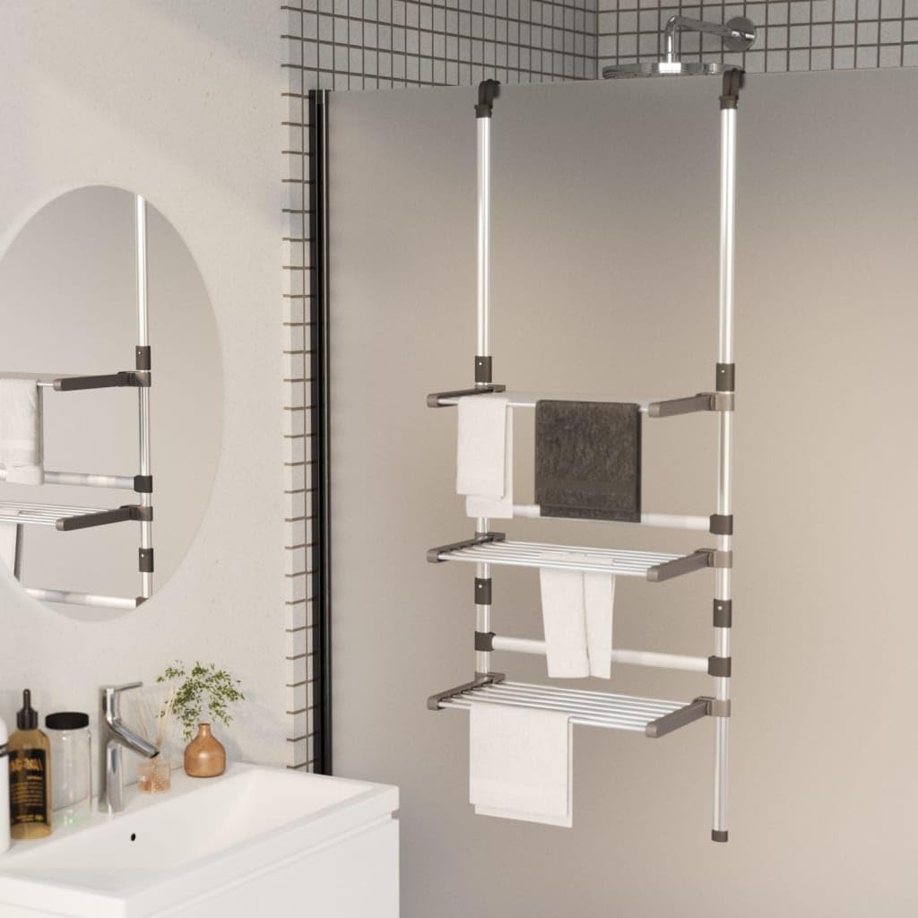 Hängender Wäschetrockner 3 Etagen aus Aluminium, flügelständer für platzsparendes Trocknen, höhenverstellbar 90 bis 135 cm, für Tür oder Duschwand, klappbar