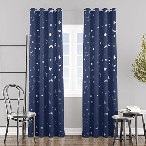 Dalina Textil - Cortina Infantil con diseño de Estrellas Plateados, Cortina Juvenil de un Panel de 140 x 260 cm para habitación de niños Color Azul