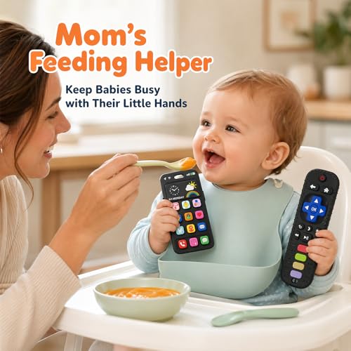 Image of Baby Silicone Remote and Phone Teether, 2pack Teething Toy for Baby 3 6 12 18 Months, Baby's Chew Toys, Food Grade Silicone Teething Toys for Infants, BPA Free, for Babies Gum Relief