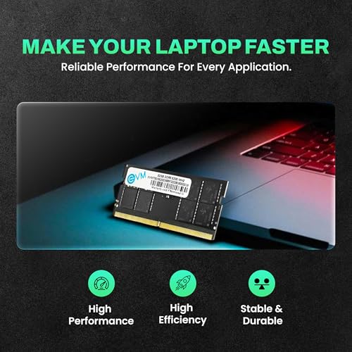 Image of EVM 32GB DDR5 Laptop RAM 5200 MHz SoDimm - High Performance Memory for MAC, Intel, AMD - 16 Chips, 256Mx8 Chip Density - Ideal for Editing, Gaming - 10 Years Warranty (EVMT32G5200S88P)