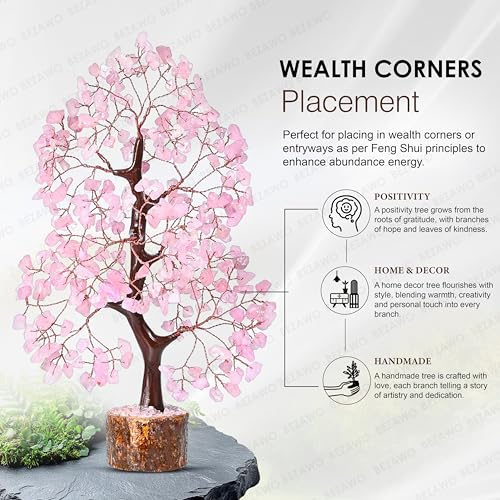 Image of Crocon Rose Quartz Crystals Tree, Birthday Gifts for Women & Men, Pink | Decor for Shelf, Healing Crystals Spiritual Gift, House Warming Gift New Home, Birthday Gifts - Mom, Sister & Girlfriend
