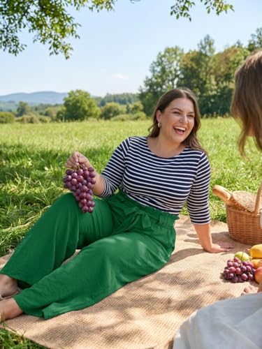Image of OLRIK Women's Plus Size Pants Adjustable High Waisted Wide Leg Palazzo Pants Casual Trousers with Pockets Spring Clothes