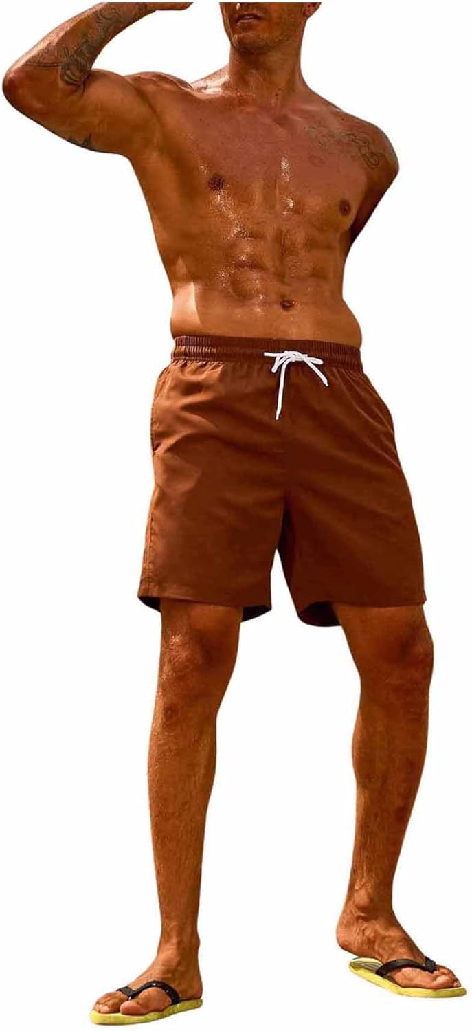 SweatyRocks Men's Drawstring Waist Swim Trunks Solid Bathing Suits Shorts with Pockets - Image 5