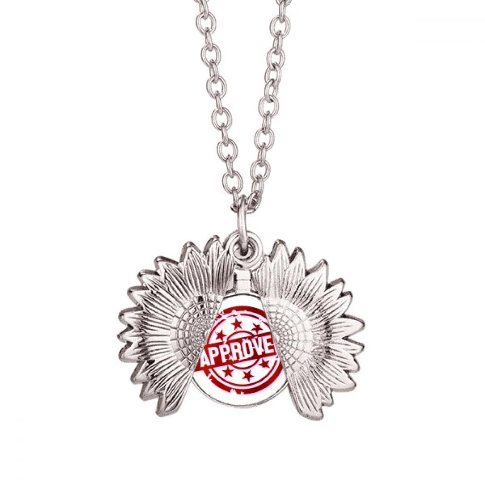 Seal Approval Mark Art Deco Fashion Sunflower Necklace Pendant Locket Jewelry