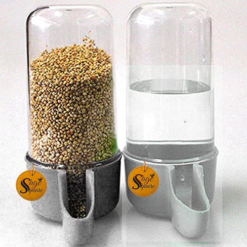 Image of Sage Square Tube Shape Cage Food, Seed, Water Feeder Dispenser Cum Bowl with Removable Tray - No Spill No Mess (White) (Pack of 2)