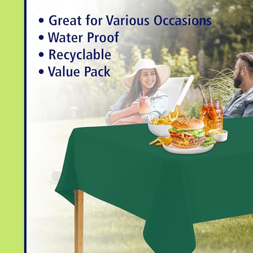 Image of Party Dimensions Green Disposable Plastic Tablecloth for Rectangle Tables (48 Pack) Premium Decorative Table Cloths for Parties, Events & Weddings, Indoors & Outdoors, 54 x 108 inches