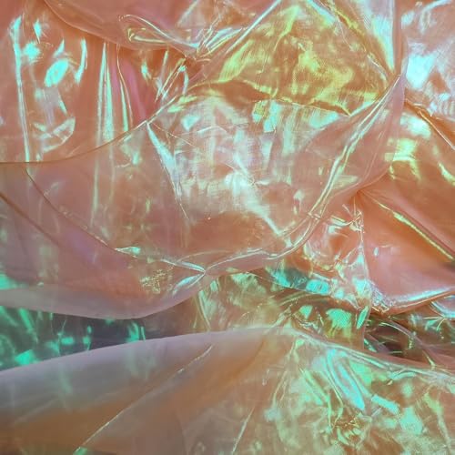 Magic Rainbow Laser Gradient Organza Lace Fabric,Iridescent Holographic Gauze Fabric for Wedding Dress,Curtain,Background,Party,DIY Supplies,Home Decor (Magic Orange, 10 Yard Bolt) by Kinsde - Used condition - Image 4