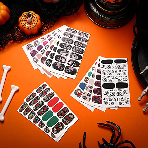 168 Pieces Skull Full Wrap Nail Stickers Gothic Art Full Wraps Nail Polish Stickers 3D Self Adhesive Nail Decal Strips With Nail File Girls Nail Decoration (Skeleton Style) #TOP2