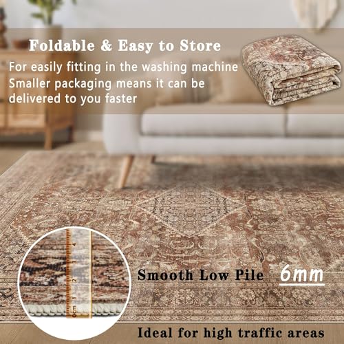 vivorug Runner Rug 2'x7' Vintage Washable Non-Slip Runners for Hallways Kitchen Entryway Laundry Room Carpet Hallway Runner Earth Tone