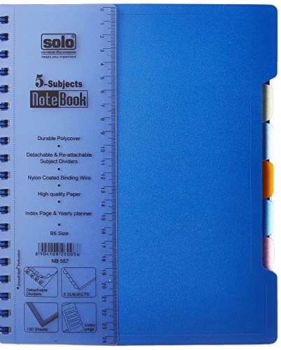 Image of SOLO 5 Subject Notebook - Dot Grid Ruling | B5 | 300 Pages, 70 GSM | Re-attachable Dividers, Monthly Planner, Storage Pocket & Card Slot | Smooth Writing Paper with Perforation | Detachable Scale