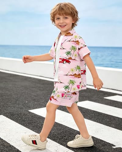 Image of SANGTREE 3 Piece Boy Outfits Short Sleeve Shirt and Shorts Set Beach Vacation Summer Clothes, 3 Months - 9 Years