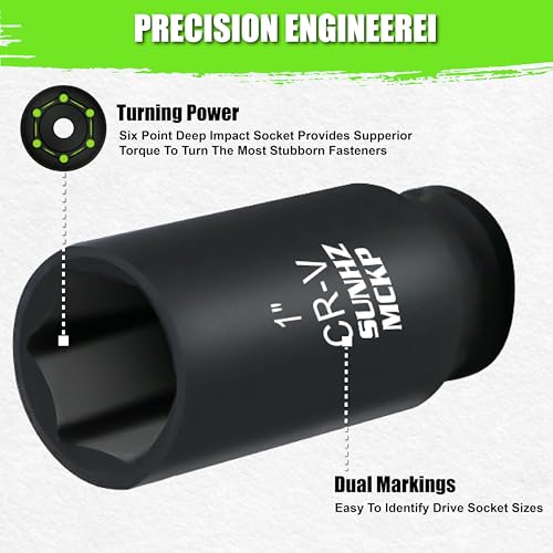 Image of SUNHZMCKP 30-Piece 1 /2 inch Drive Impact Socket Set, SAE (3 /8 inch- 1 inch) and Metric (10mm-24mm) Deep Socket Set, Including Impact Extension Bar 3 inch, 5 inch, 10 inch and 1 /2 inch Socket Adapter, 6 Point Design, CR-V