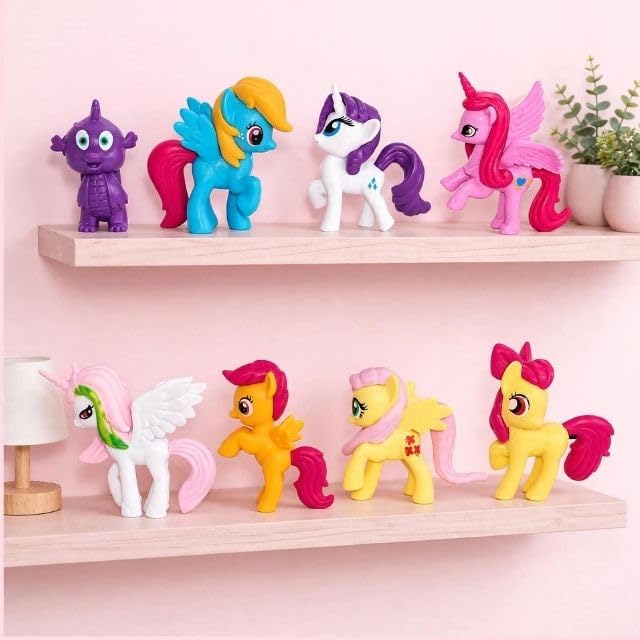 Image of Awestuffs Cute Unicorn Pony Set | Mini Horses Kids Play Set | Cake Toppers, Baby Shower Favors, Kids Room Decor (Set of 12)