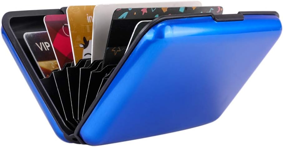 ELFISH Mini RFID Aluminum Wallet Credit Cards Holder Business Card Case Metal ID Case for Men Women (Blue)