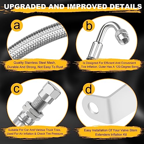Image of Double Tires Air Inflation Kit, Valve Stem Extenders, Valve Stem Extension, Tire Valve Extension. Double Tires Air Inflation Kit for Easy Connection to Tire Valves and Equipment, easy tire checking