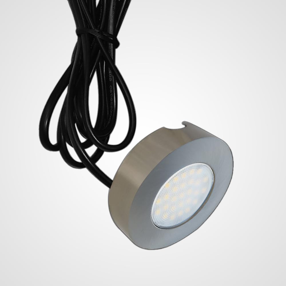 LED Pressed Steel Satin Chrome Under Cabinet Circular Light | 2W 220lm CCT Colour Selectable | Kitchen Lighting | 240V (3)