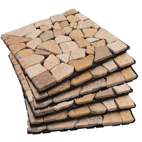 Decking Natural Pebble Interlocking Floor Patio Tiles, Indoor & Outdoor Interlocking Tiles 12'x12' 6pcs - A Great Upgrade Option for Garden Patio Path (Khaki)