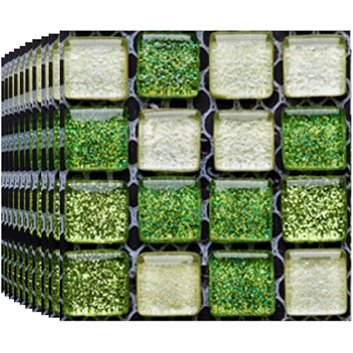 BoloShine Autocollant Mural 30 Pièces, Imperméable Mosaique Stickers Carrelage Adhesif Mural Salle de Bain Muraux Adhesive pour Cuisine, DIY Stick Tile Carreaux Decoratif Papier(10X10CM) (Vert)