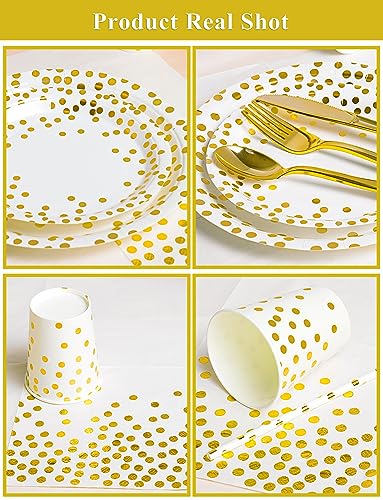 Image of Nkaiso 141Pcs White Gold Paper Plates and Napkins Party Supplies for20